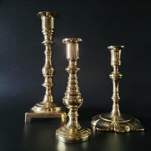 Vintage Brass Candle Holders Set Of 3 With Ornate Designs